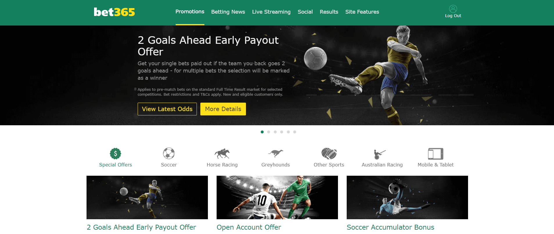 Bet 365 banner titled "2 Goals Ahead Early Payout Offer"