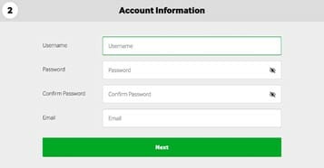 Betway registration page account information