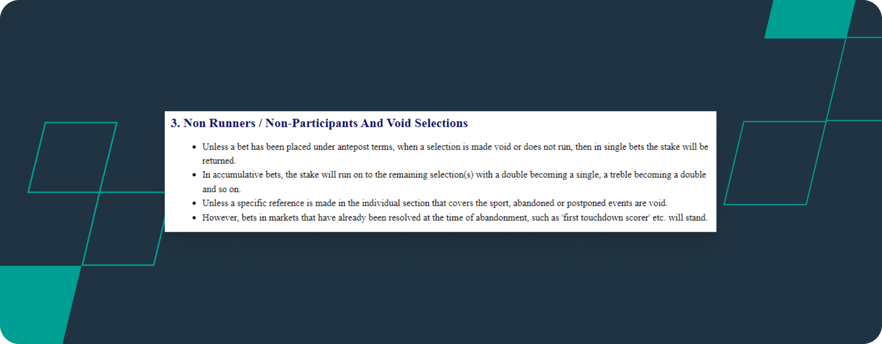 screenshot showing william hill void selection terms