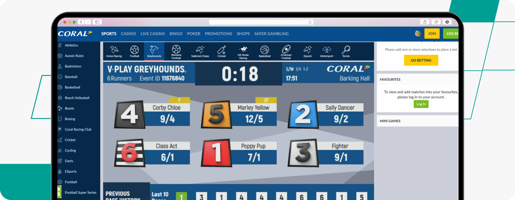 Greyhounds betting on coral