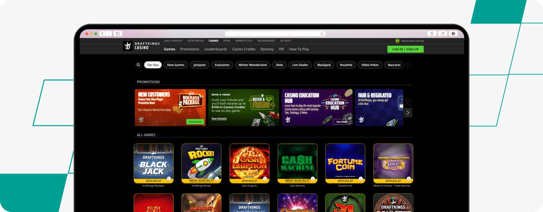 draftkings casino homepage screenshot