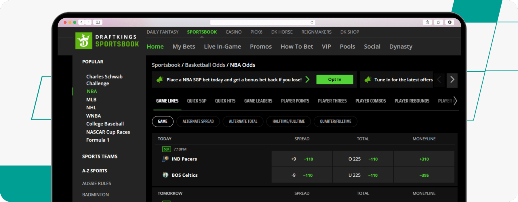 screenshot of draftkings odds shopping example 2 desktop