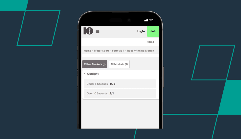 screenshot of 10bet winning margin odds