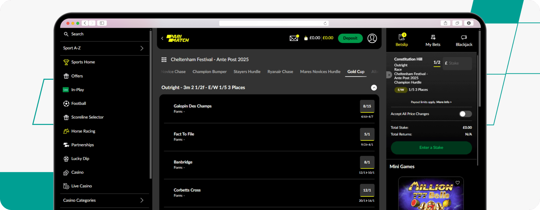 Screenshot of Parimatch Cheltenham Betting Page